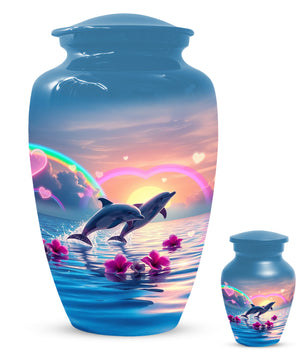 Dolphin Urn for Ashes - Personalized Ocean Sunset Memorial for Mom | Rainbow Cremation Urns for Mother