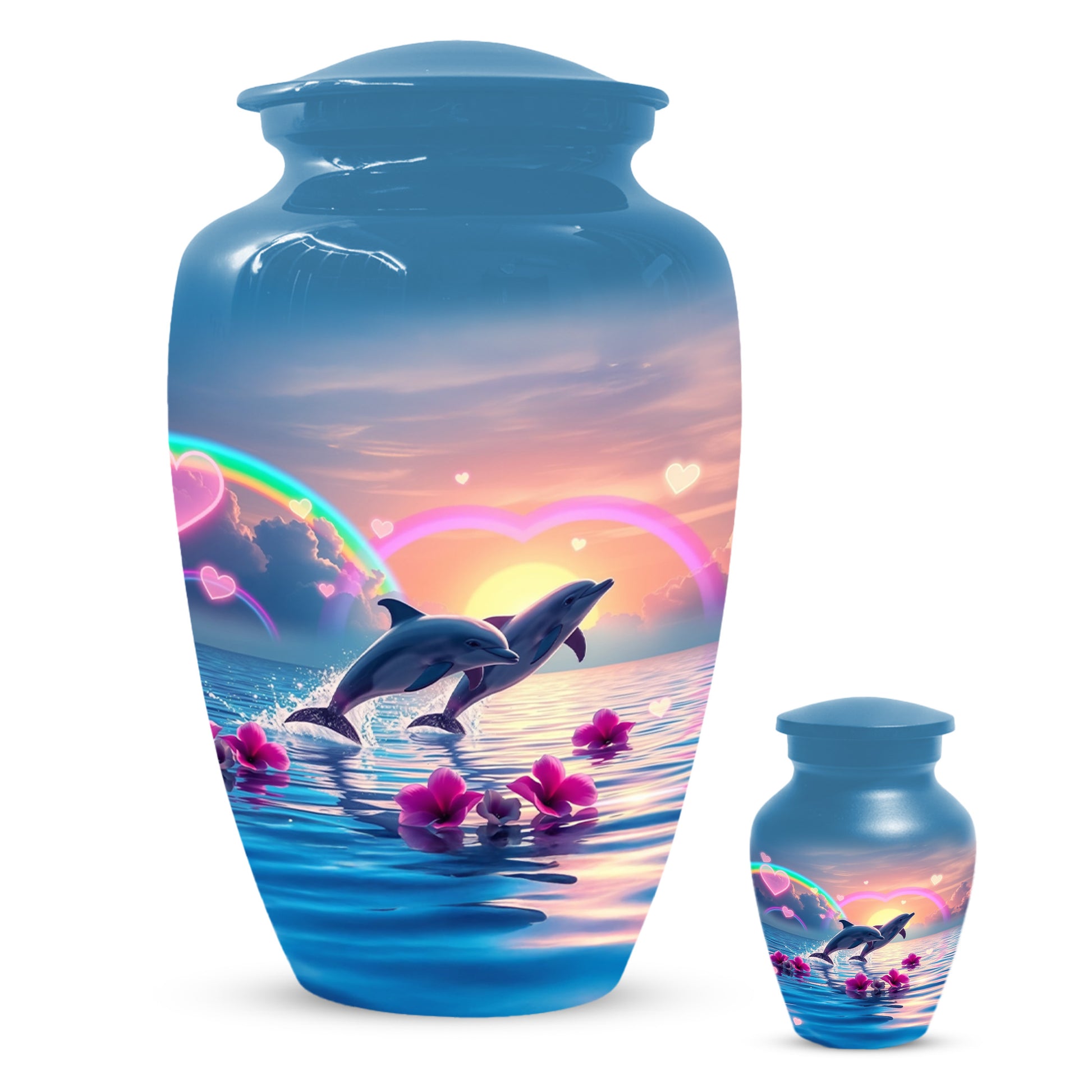 Dolphin Urn for Ashes - Personalized Ocean Sunset Memorial for Mom | Rainbow Cremation Urns for Mother