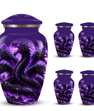Purple Dragon Cremation Urn for Ashes | Personalized Dragon Memorial Urn | Three Headed Dragon Adult Urn