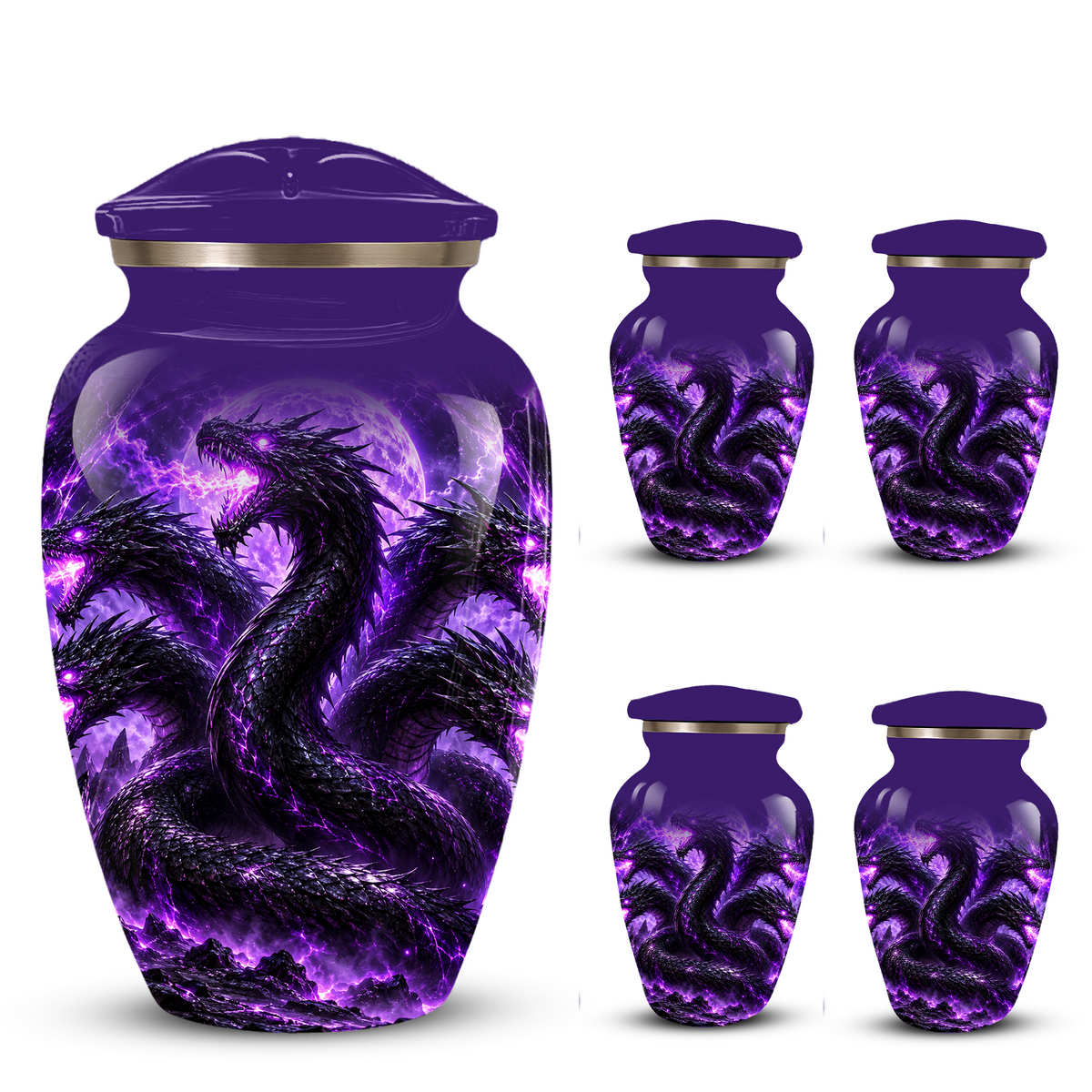 Purple Dragon Cremation Urn for Ashes | Personalized Dragon Memorial Urn | Three Headed Dragon Adult Urn