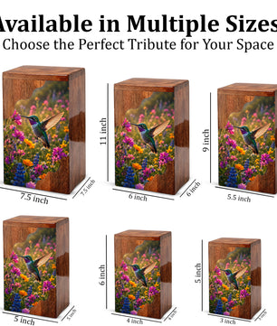 Green Hummingbird Wooden Cremation Urn – Wildflower Memorial Wooden Urn for Human Ashes
