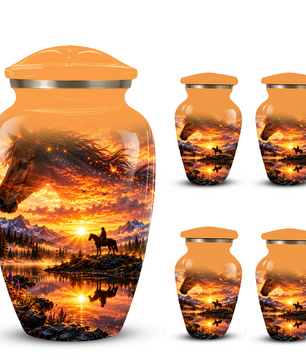 Personalized Horse Cremation Urn for Ashes, Horse Memorial Urn, Sunset Cowboy Urn