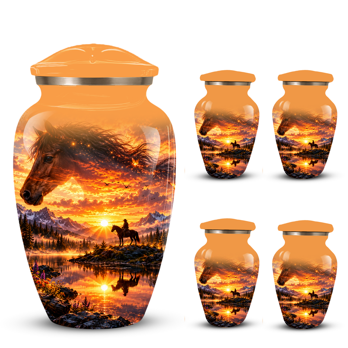 Personalized Horse Cremation Urn for Ashes, Horse Memorial Urn, Sunset Cowboy Urn