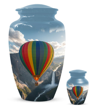Hot Air Balloon Cremation Urn for Adult Ashes | Scenic Mountain & Waterfall Memorial Adult Urn
