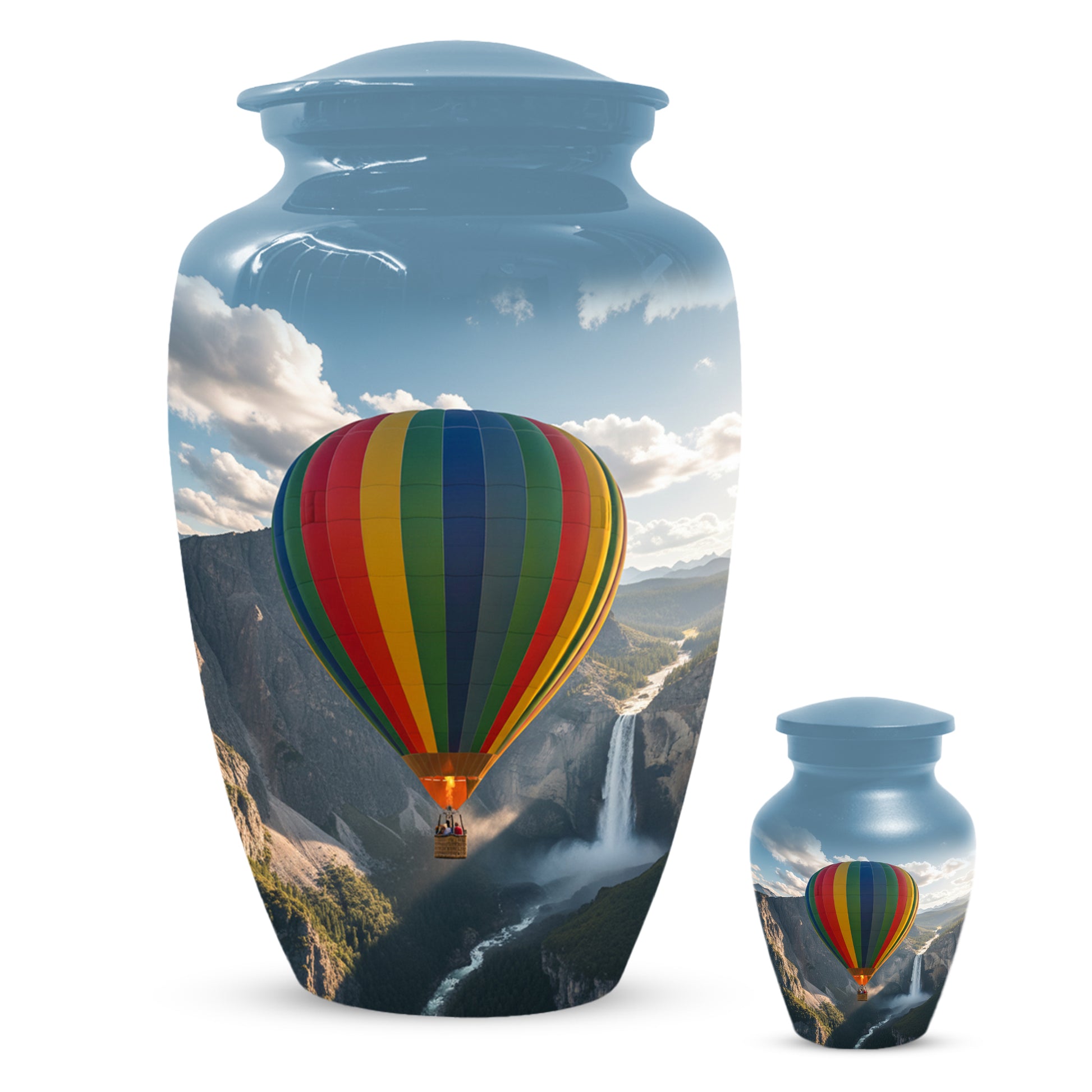 Hot Air Balloon Cremation Urn for Adult Ashes | Scenic Mountain & Waterfall Memorial Adult Urn