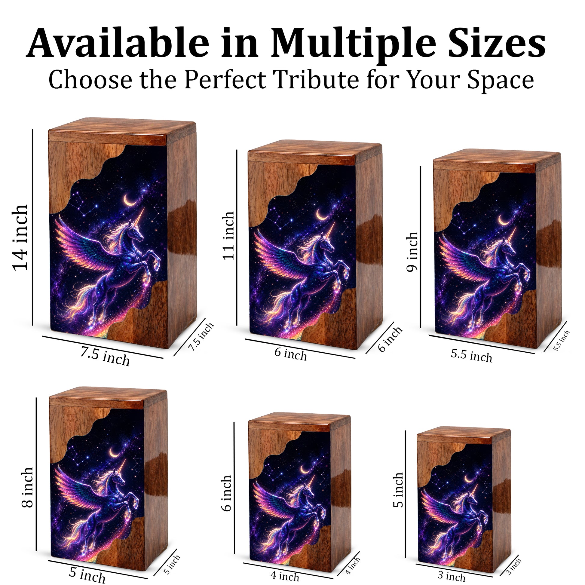 Celestial Pegasus Unicorn Wooden Cremation Urn – Personalized Memorial Urn for Human Ashes