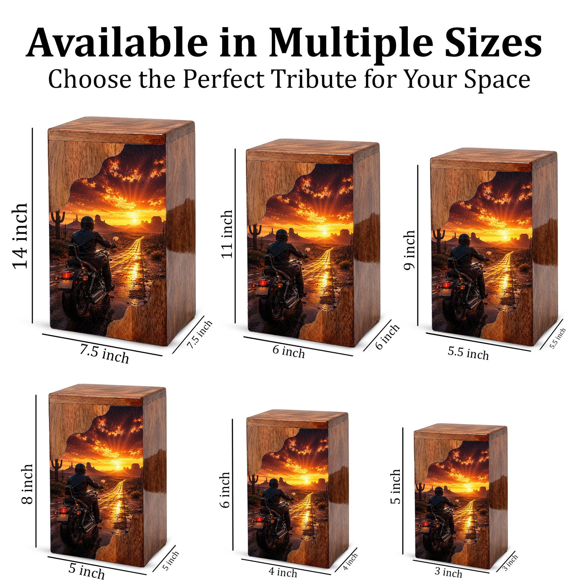 Motorcycle Wooden Cremation Urn – Sunset Ride Memorial Urn for Human Ashes