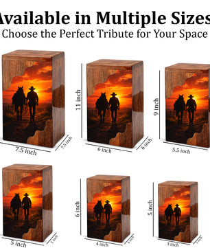 Cowboy Wooden Cremation Urn – Sunset Horse Memorial Urn for Human Ashes | Rustic Tribute Urn for Dad