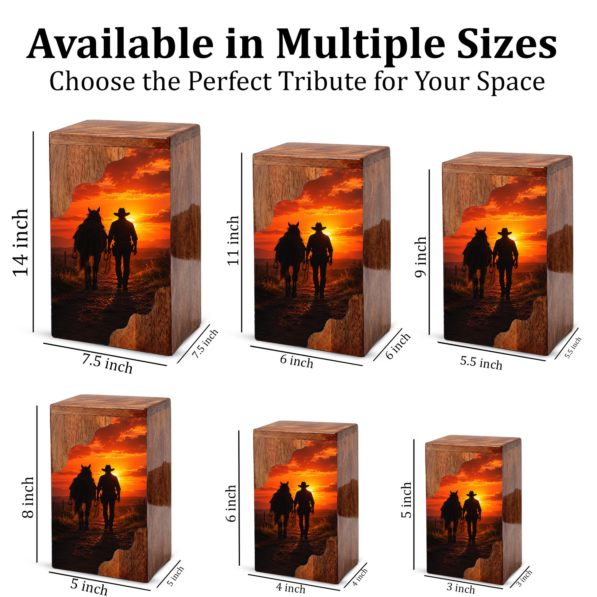 Cowboy Wooden Cremation Urn – Sunset Horse Memorial Urn for Human Ashes | Rustic Tribute Urn for Dad