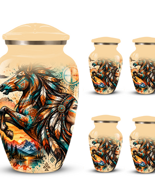 Personalized Adult Cremation Urn for Ashes, Native American Horse Memorial Urn, Tribal Horse Cremation Urn