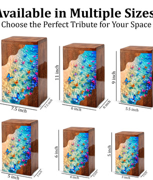 Butterfly Beach Wooden Cremation Urn – Ocean Memorial Urn for Mom
