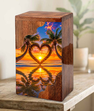 Sunset Beach Urn For Human Ashes – Coastal Beach Mini Wooden Keepsake