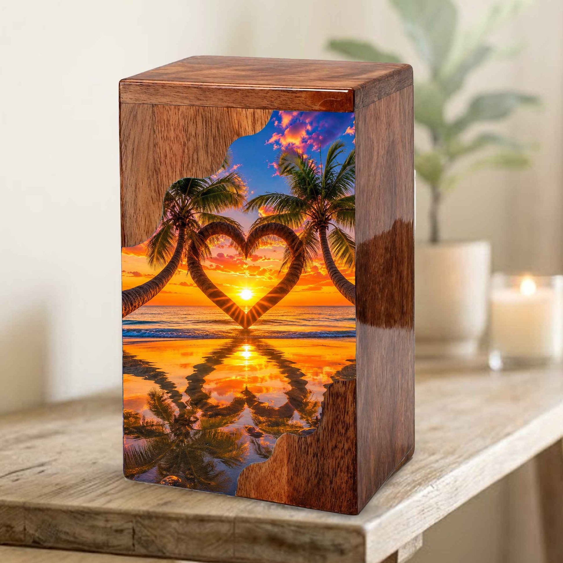 Sunset Beach Urn For Human Ashes – Coastal Beach Mini Wooden Keepsake
