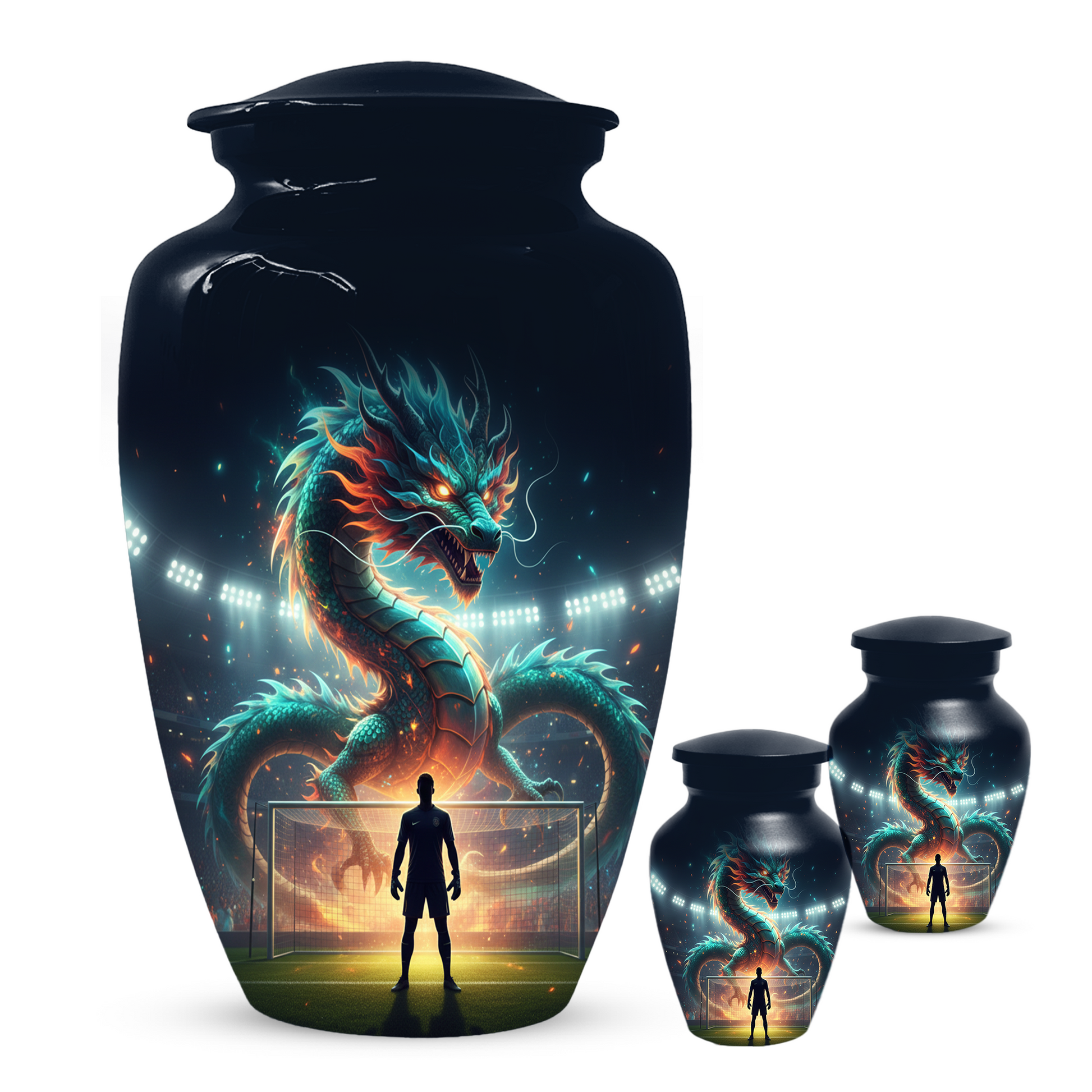 Dragon Soccer Urn for Human Ashes, Personalized Cremation Urn for Dad