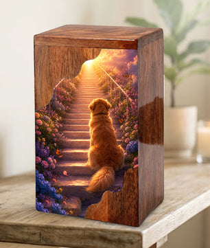 Dog Wooden Cremation Urn – Pet Memorial Urn for Dog Ashes
