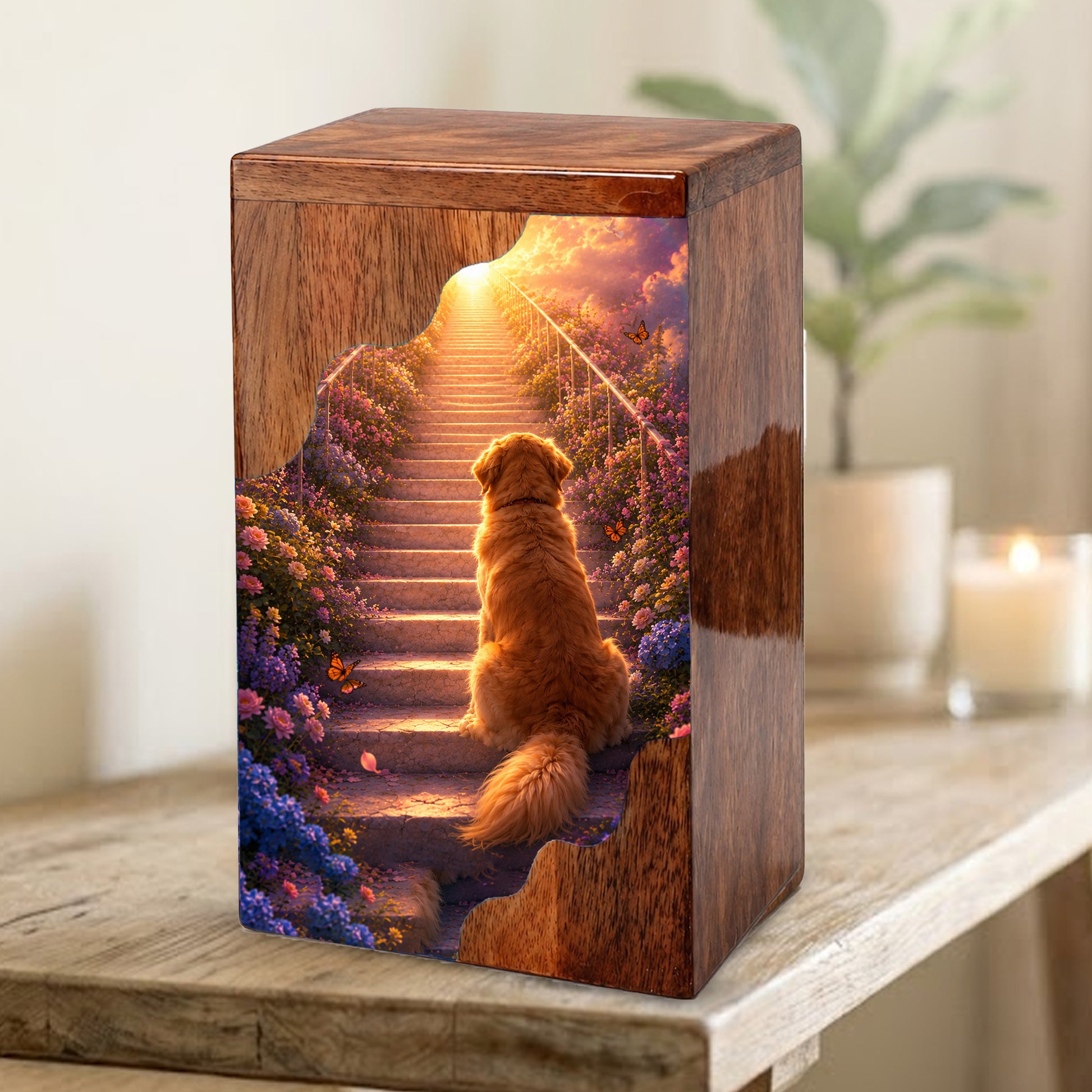 Dog Wooden Cremation Urn – Pet Memorial Urn for Dog Ashes