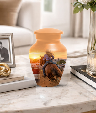 Large Cowgirl Urn for Ashes - Personalized Extra Large Barrel Racer Urns for Mom