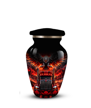 Personalized Adult Cremation Urn for Ashes, Custom Red Semi Truck and Fiery Eagle Memorial Urn, Truck Driver Urn