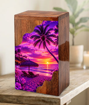 Sunset Beach Wooden Cremation Urn – Wooden Urn for Human Ashes