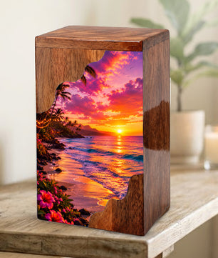 Sunset Beach Wooden Cremation Urn – Coastal Memorial Urn for Human Ashes