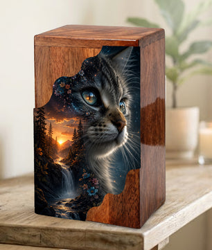 Personalized Cat Urn, Custom Pet Urn for Cat, Wooden Cremation Urn