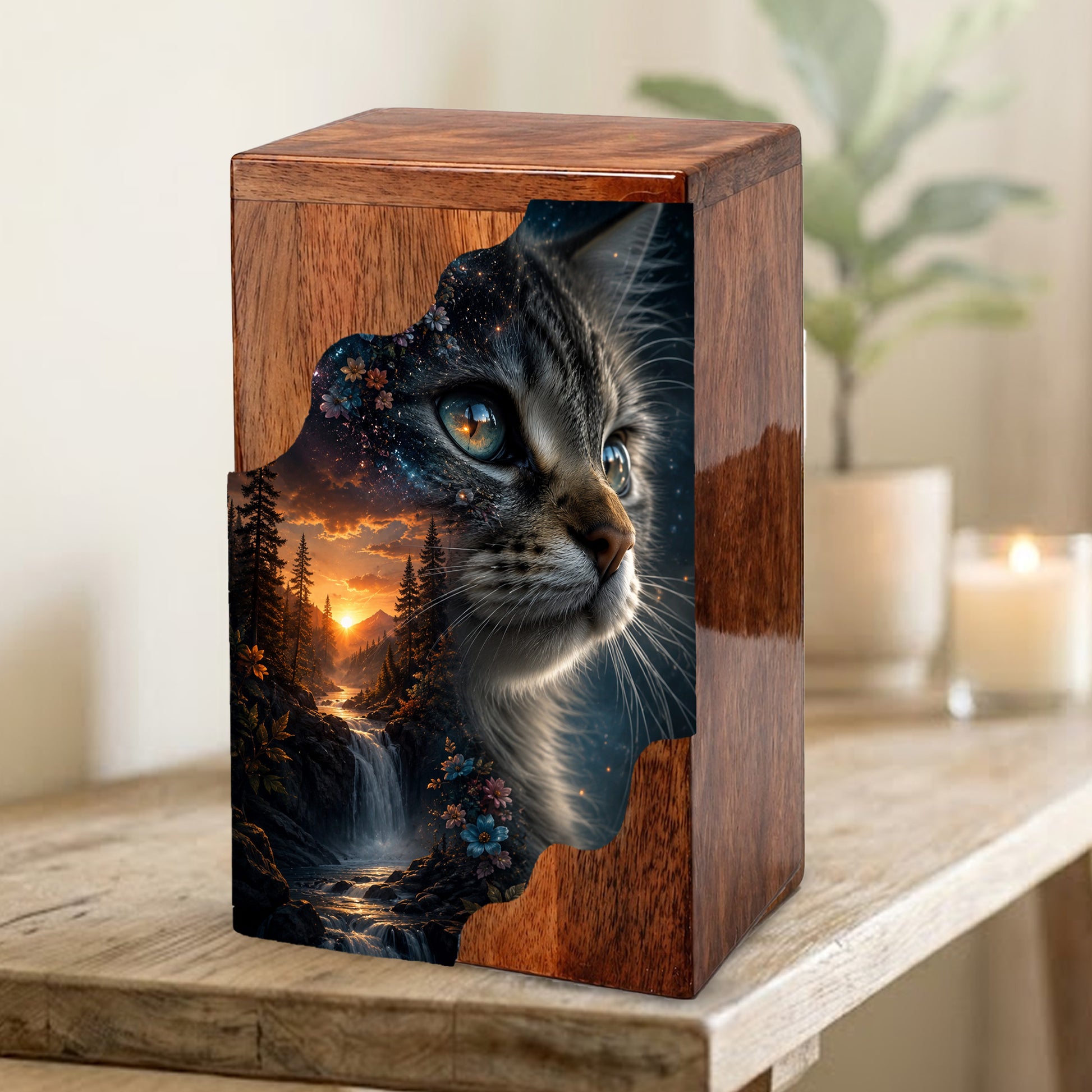 Personalized Cat Urn, Custom Pet Urn for Cat, Wooden Cremation Urn