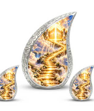 Stairway to Heaven Cremation Urn for Mom- Golden Heavenly Gates Memorial Urn