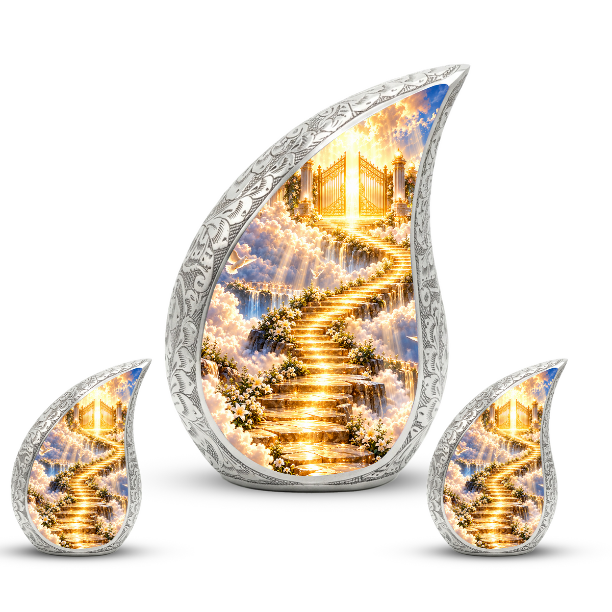 Stairway to Heaven Cremation Urn for Mom- Golden Heavenly Gates Memorial Urn