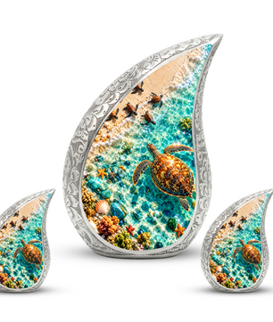 Sea Turtle Cremation Urn for Ashes, Ocean Beach Adult Memorial Urn