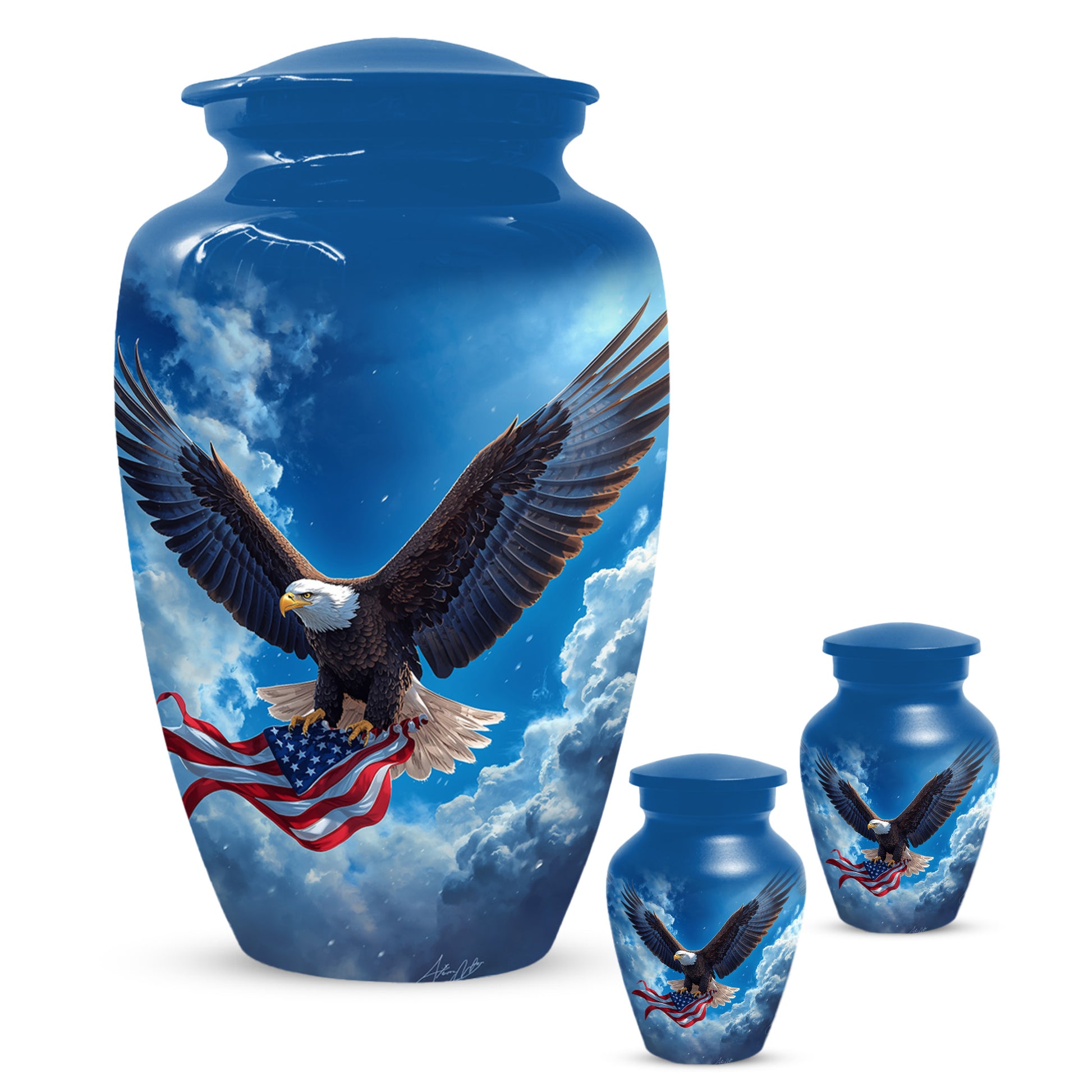 Patriotic Eagle Urn for Human Ashes | Flying Bald Eagle Adult Cremation Urn
