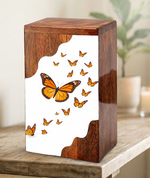 Wooden Butterfly Cremation Urn – Monarch Butterfly Memorial Urn | Custom Wooden Urn for Human Ashes