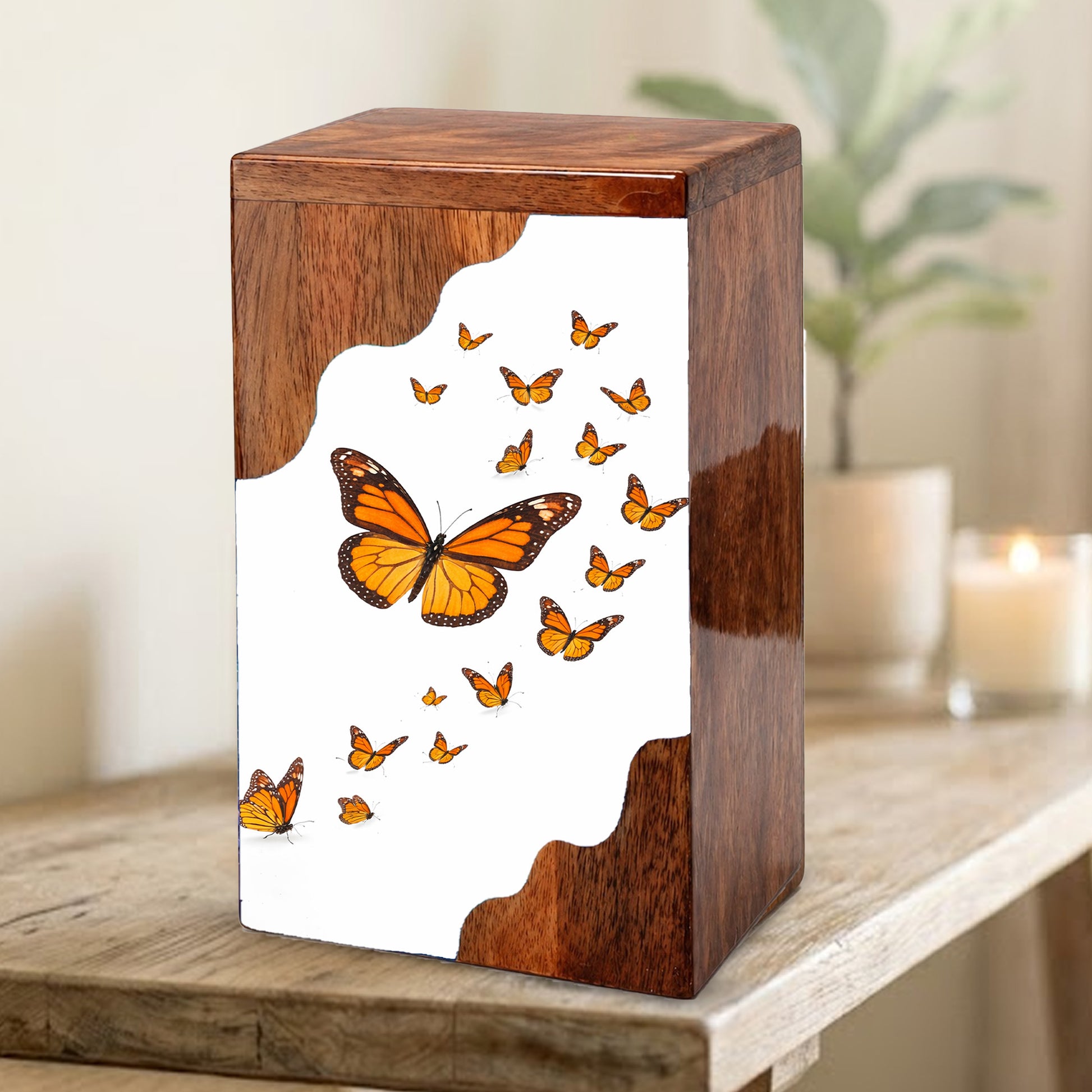Wooden Butterfly Cremation Urn – Monarch Butterfly Memorial Urn | Custom Wooden Urn for Human Ashes