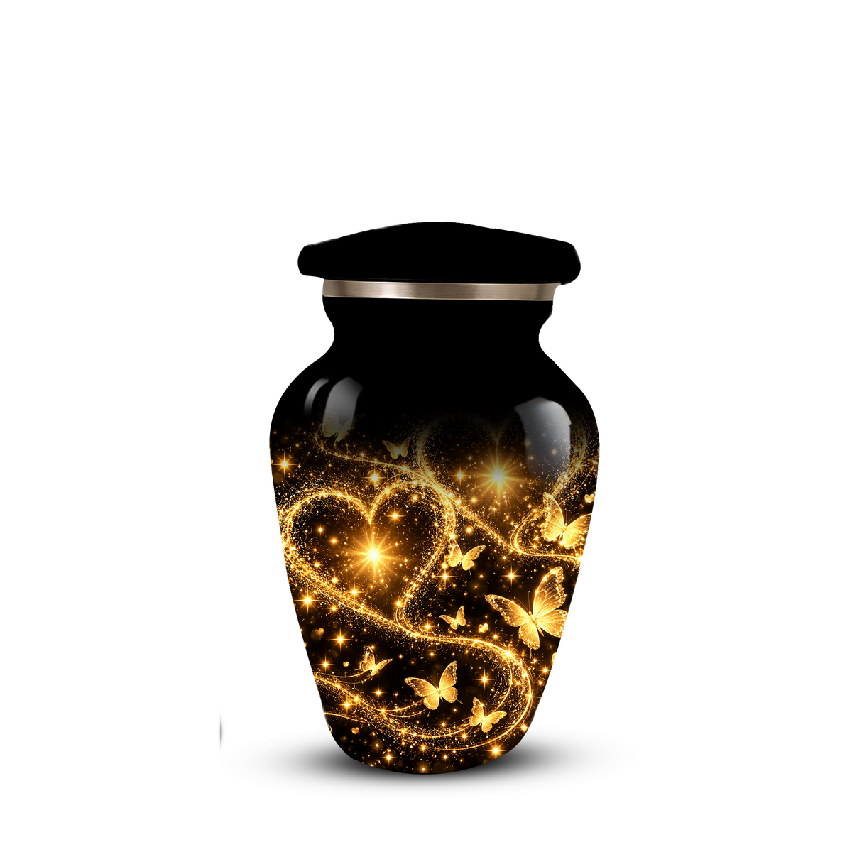 Personalized Adult Cremation Urn for Ashes, Golden Butterfly Heart Memorial Urn, Custom Adult Urn