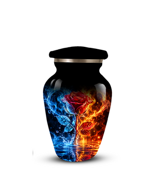 Red Rose Cremation Urn for Adult Ashes – Blue and Orange Flame Memorial Urn