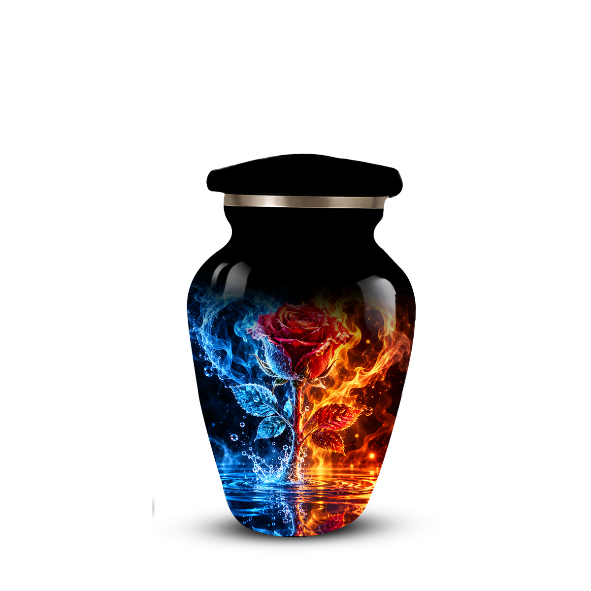 Red Rose Cremation Urn for Adult Ashes – Blue and Orange Flame Memorial Urn