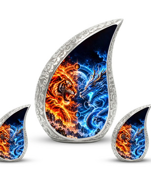 Tiger and Dragon Cremation Urn for Ashes, Fire and Ice Memorial Urn