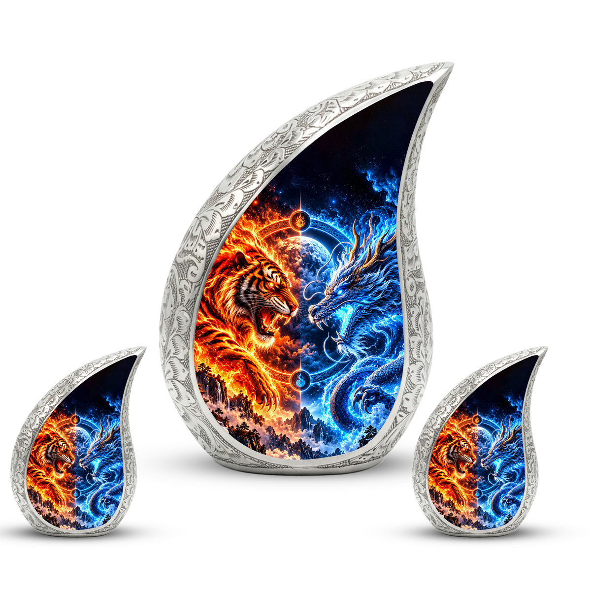 Tiger and Dragon Cremation Urn for Ashes, Fire and Ice Memorial Urn
