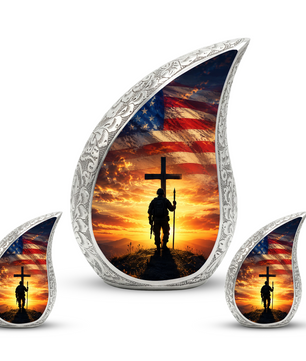 Military Cross Urn for Dad | Patriotic Cremation Urn for Adult Male Ashes