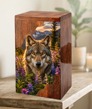 Wolf Wooden Cremation Urn – Wooden Urn for Human Ashes