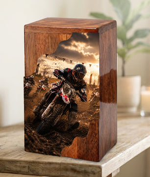 Motorcycle Wooden Cremation Urn for Dad – Personalized Wooden Urn for Human Ashes