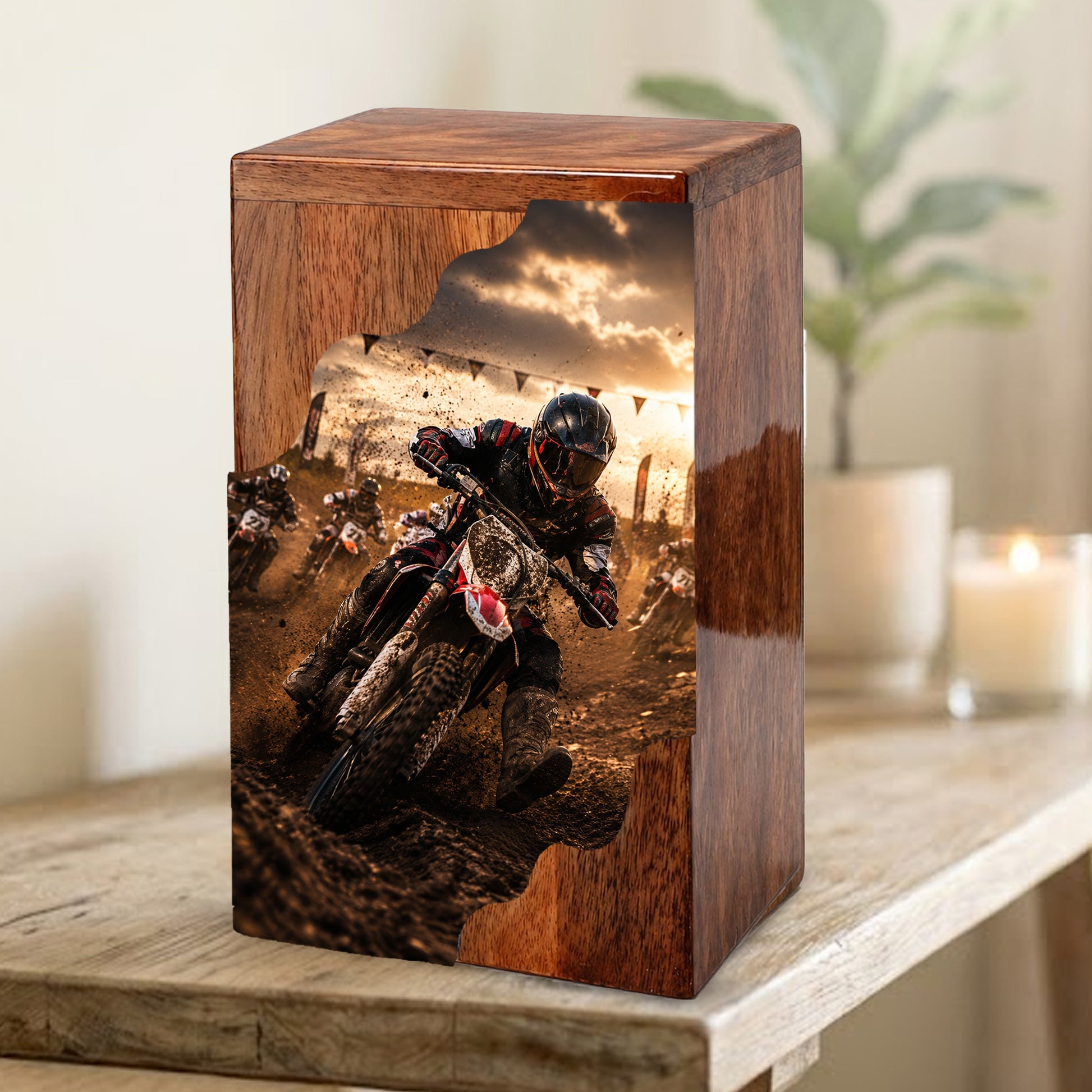Motorcycle Wooden Cremation Urn for Dad – Personalized Wooden Urn for Human Ashes