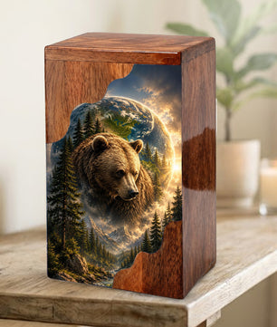 Bear Wooden Cremation Urn – Mountain Memorial Urn for Human Ashes