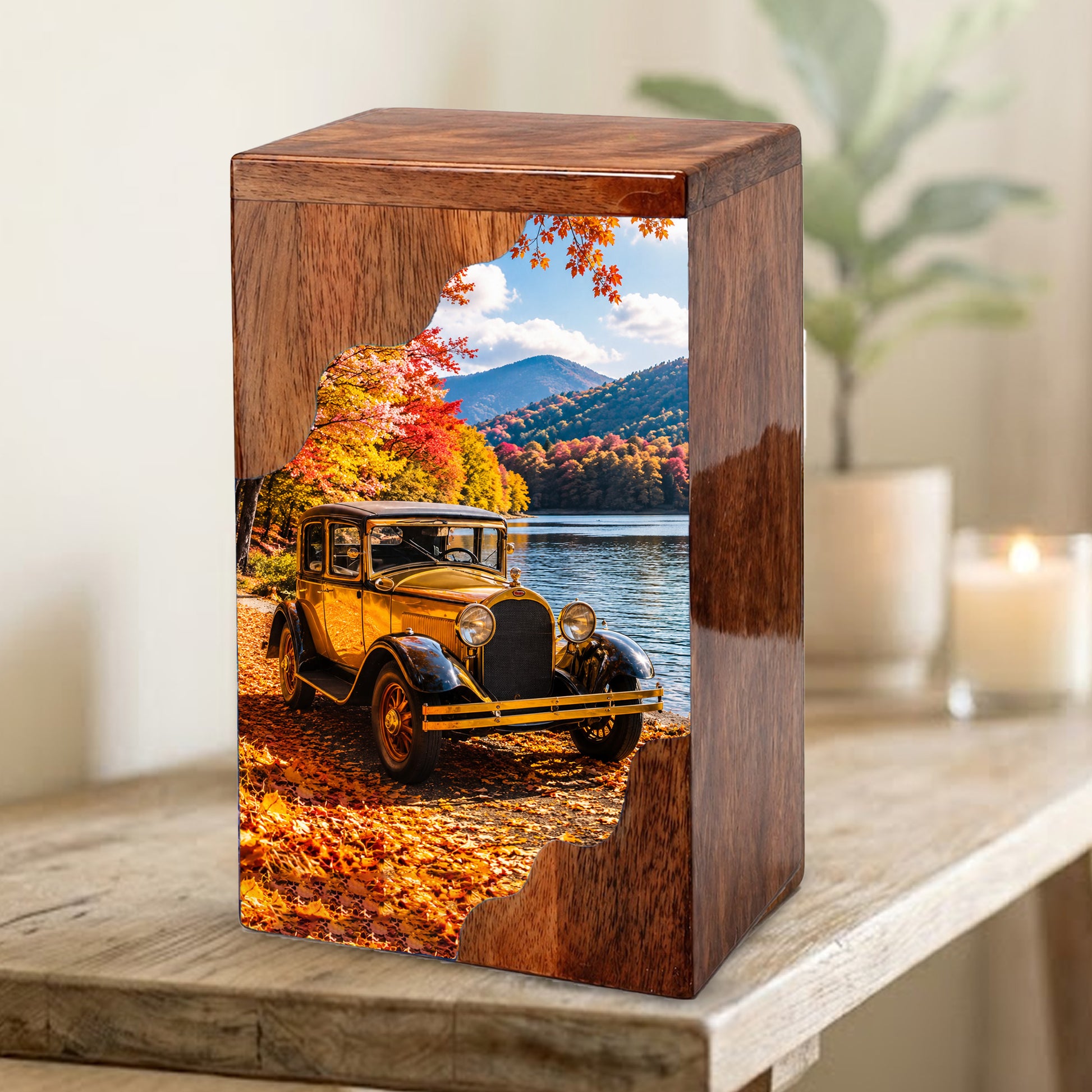 Classic Car Wooden Cremation Urn for Dad, Personalized Wooden Urn for Human Ashes