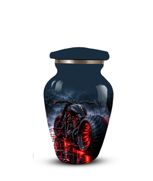 Personalized Adult Cremation Urn for Ashes, Custom Motorcycle Memorial Urn, Black Chopper with Red LED Lights