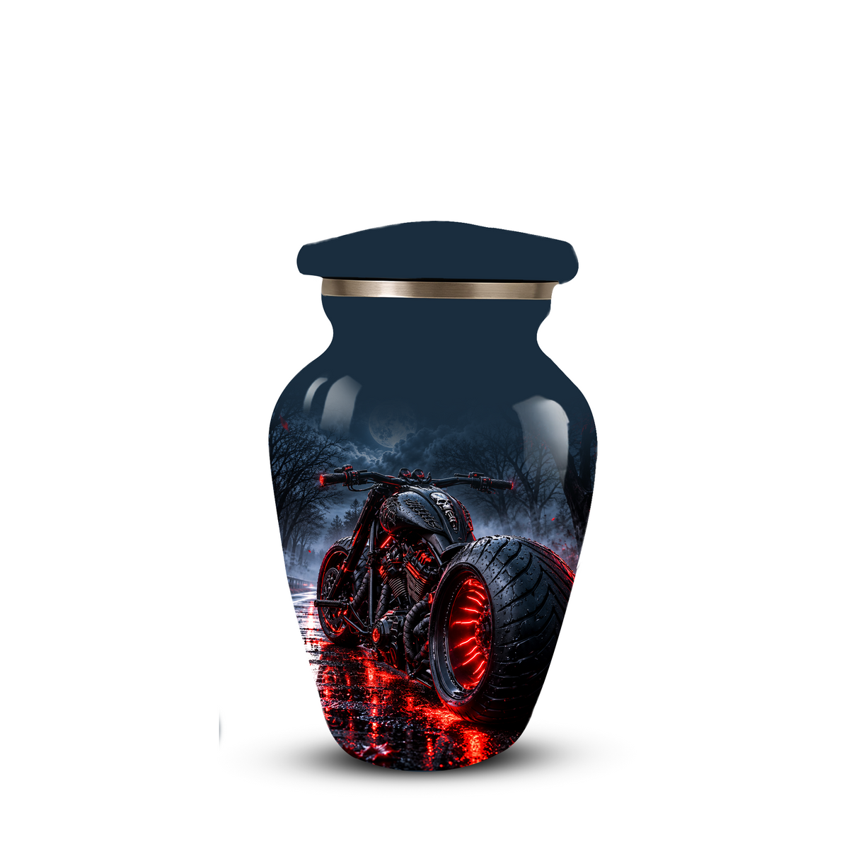 Personalized Adult Cremation Urn for Ashes, Custom Motorcycle Memorial Urn, Black Chopper with Red LED Lights