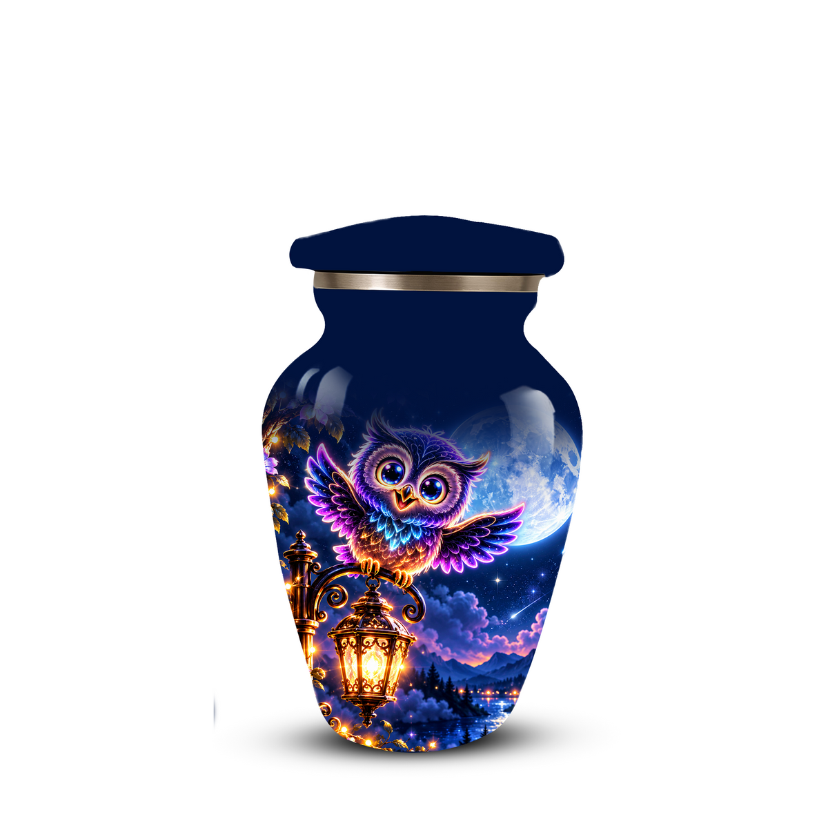 Owl Cremation Urn for Adult Ashes, Colorful Owl Under Moonlight Adult Urn for Human Ashes