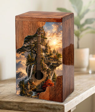 Guitar Wooden Cremation Urn – Wooden Urn for Human Ashes | Acoustic Guitar Memorial Urn
