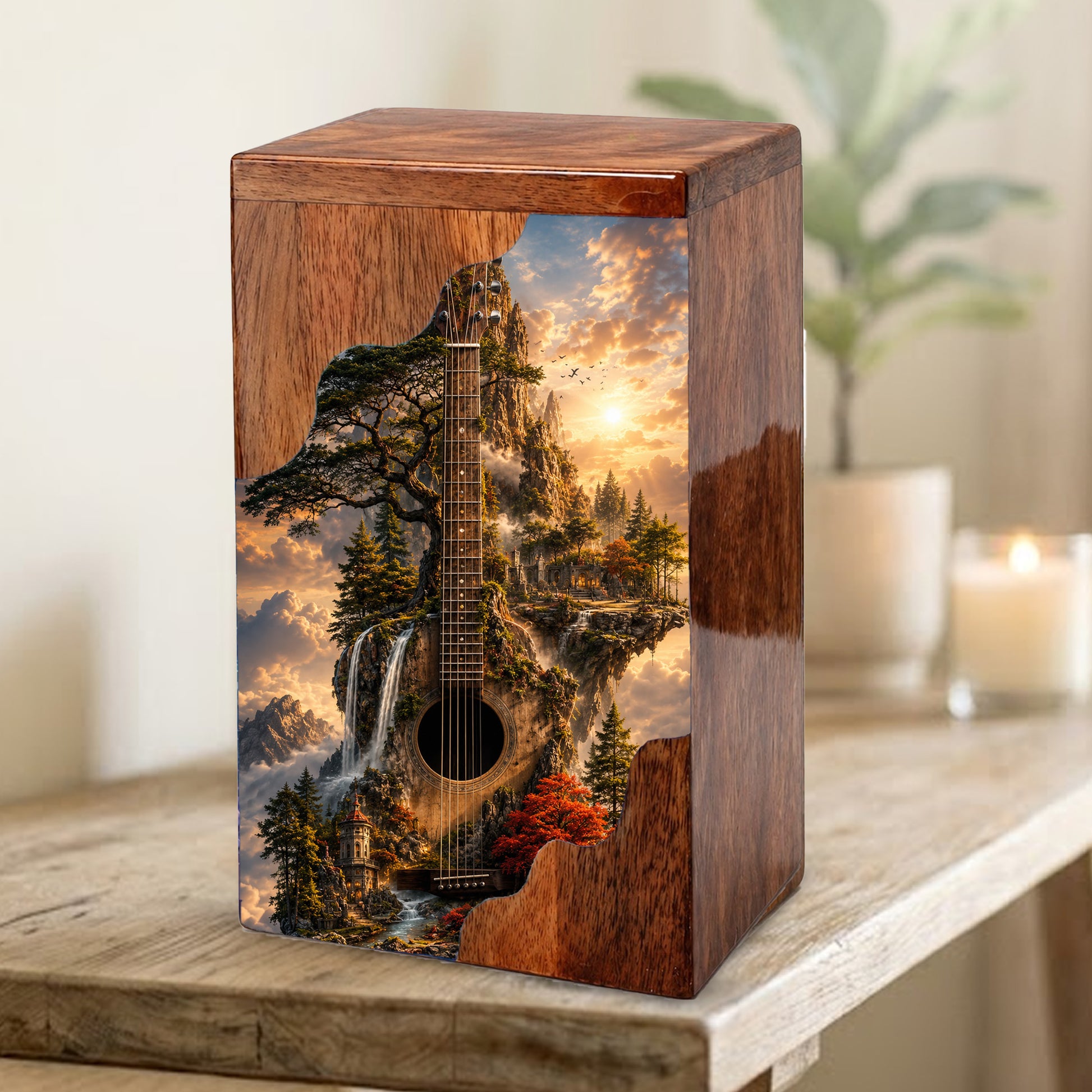 Guitar Wooden Cremation Urn – Wooden Urn for Human Ashes | Acoustic Guitar Memorial Urn