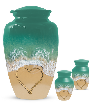 Beach Urn for Ashes, Custom Ocean Cremation Urn, Heart in Sand Memorial Urn