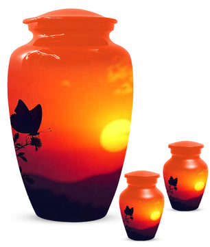 Butterfly Sunset Urn for Adult Ashes | Orange Sunset Butterfly Cremation Urn
